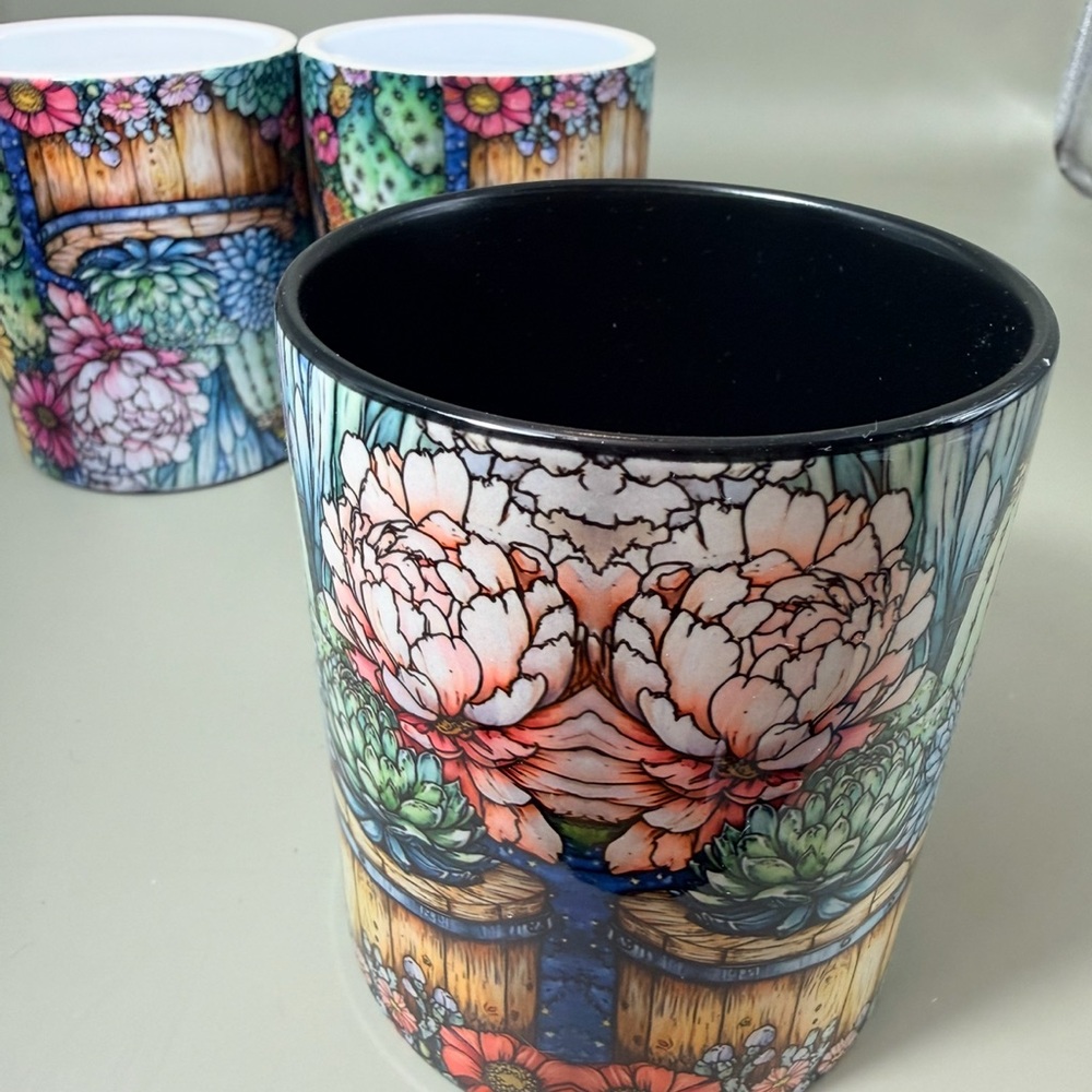 Three colorful Floral Succulent Ceramic Mug - 12OZ